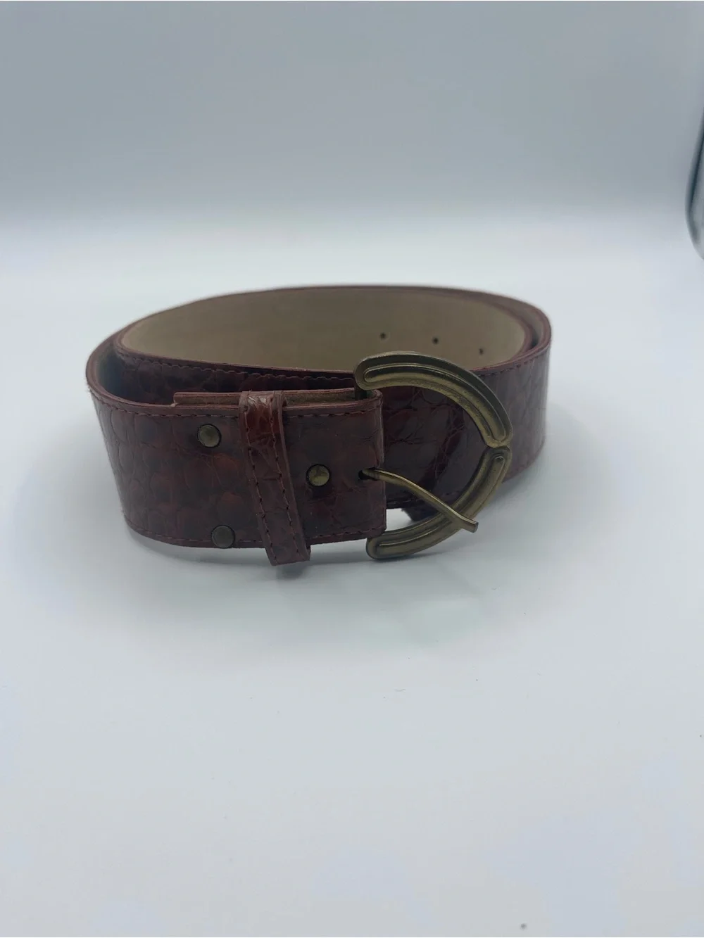 Vintage Century Canada Red Brown Croc Embossed Leather Belt Size 10